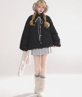 Polka Dot Drawstring Warm Puffer Jacket