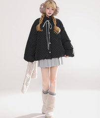 Polka Dot Drawstring Warm Puffer Jacket