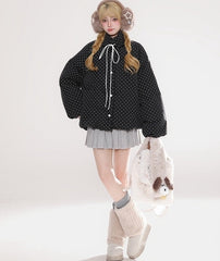 Polka Dot Drawstring Warm Puffer Jacket