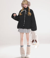 Polka Dot Drawstring Warm Puffer Jacket