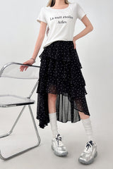 Polka Dot High Waist Mesh Midi Skirt