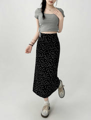 Polka Dot High Waist Slimming Midi Skirt