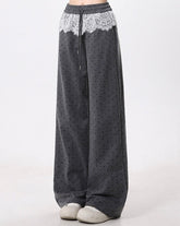 Polka Dot Lace Patchwork Wide Leg Sport Pants