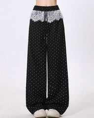 Polka Dot Lace Patchwork Wide Leg Sport Pants