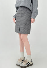 Polka Dot Blend Split Hem Midi Skirt
