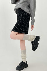 Polka Dot Blend Split Hem Midi Skirt