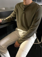 Premium Loose Fit Long Sleeve Henley Shirt