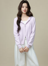 Purple Hooded Knitted Cardigan