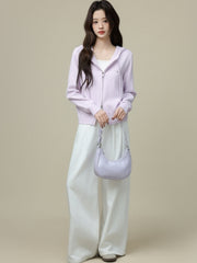 Purple Hooded Knitted Cardigan