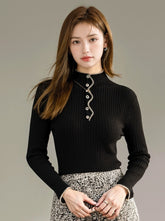 Black Stylish High Neck Knitted Sweater