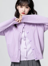 Purple Bow Knit Cardigan Lightweight Sweater Top