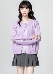 Purple Bow Knit Cardigan Lightweight Sweater Top