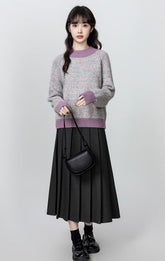Purple Colorblock Knit Turtleneck Sweater