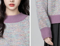 Purple Colorblock Knit Turtleneck Sweater