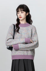 Purple Colorblock Knit Turtleneck Sweater