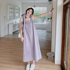 Purple Denim Sleeveless Maxi Dress Elegant Summer Style