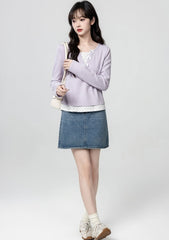 Purple Polka Dot Layered Long Sleeve Crop Top