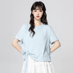 Purple Ruched Drawstring Irregular Hem Short Sleeve Top