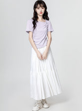 Purple Ruched Floral Design Short Sleeve Top