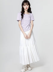 Purple Ruched Floral Design Short Sleeve Top