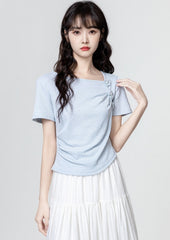 Purple Ruched Floral Design Short Sleeve Top