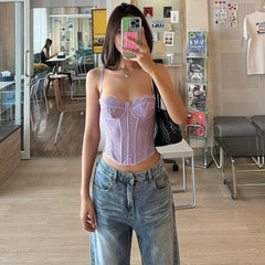 Purple Sheer Mesh Corset Top