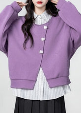 Purple Striped Collar Pullover Sweatshirt Top