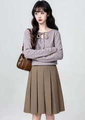 Purple Striped Long Sleeve Bow Tie Top