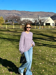 Purple V-Neck Twist Pattern Sweater