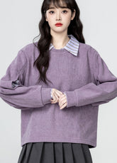 Purple Vintage Collared Sweatshirt Pullover Top