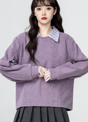 Purple Vintage Collared Sweatshirt Pullover Top