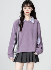 Purple Vintage Collared Sweatshirt Pullover Top