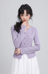 Purple Vneck Slim Knit Top