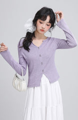 Purple Vneck Slim Knit Top
