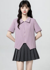 Purple Zip Short Sleeve Asymmetrical Top