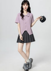Purple Zip Short Sleeve Asymmetrical Top