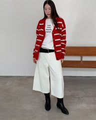 Red And White Stripes Mohair Cardigan