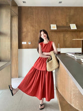 Red Backless Tie Vest And Skirt Set