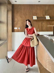 Red Backless Tie Vest And Skirt Set