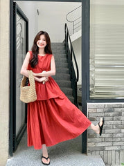 Red Backless Tie Vest And Skirt Set