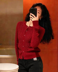 Red Cable Knit Cardigan