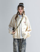 Red Colorblock Casual Stand Collar Jacket