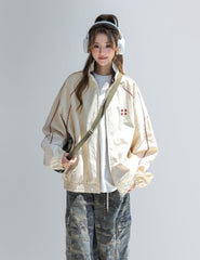 Red Colorblock Casual Stand Collar Jacket