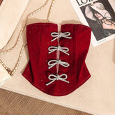 Red Corset Bowknot Accent Top
