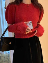 Red Detachable Arm Sleeves Puff Top