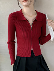 Red Double Zipper Cardigan