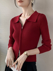 Red Double Zipper Cardigan