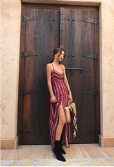Red Ethnic Backless Maxi Dress