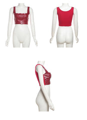 Red Faux Leather Crop Top