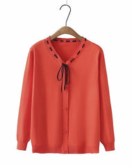 Red Front Lace Button-Down Cardigan